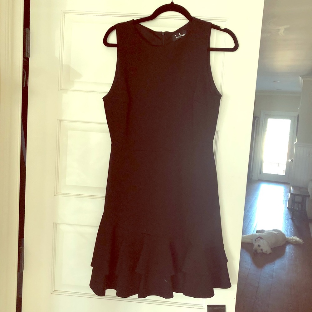 Black dress with double layer ruffle, size medium